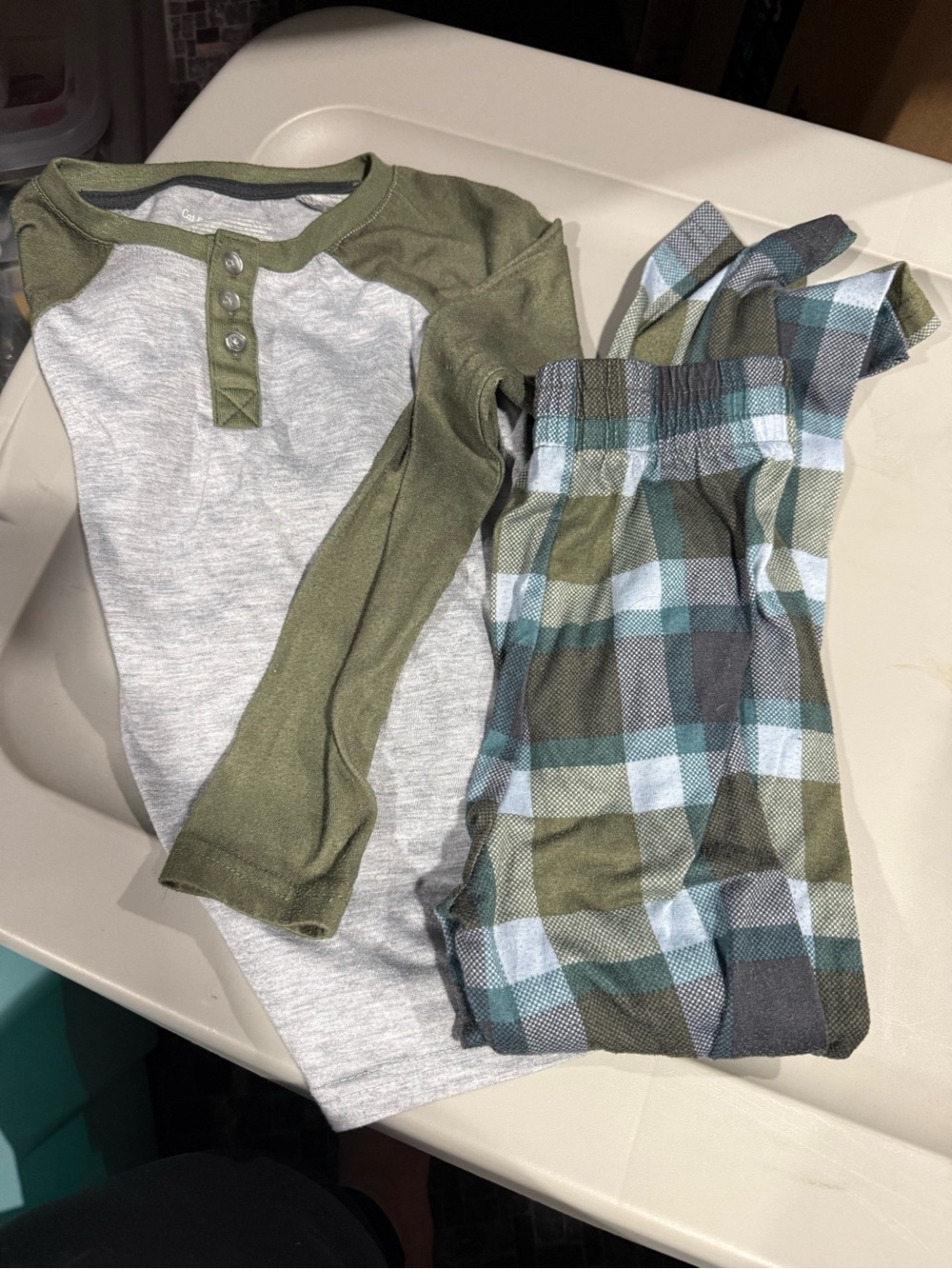 Cat & Jack Olive and Gray Henley Pajama Top